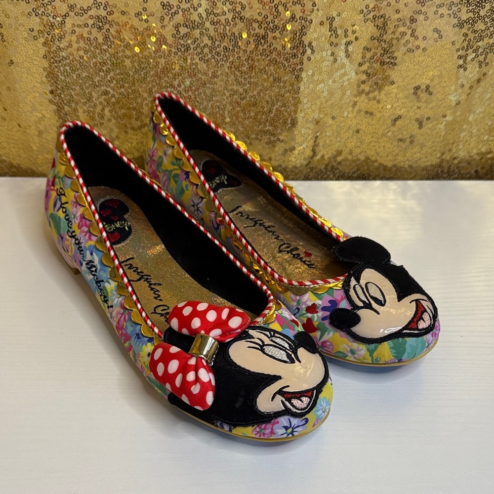 Disney Irregular Choice “Why Hello”Mickey and Minnie Mouse Floral Flats - Picture 3 of 14